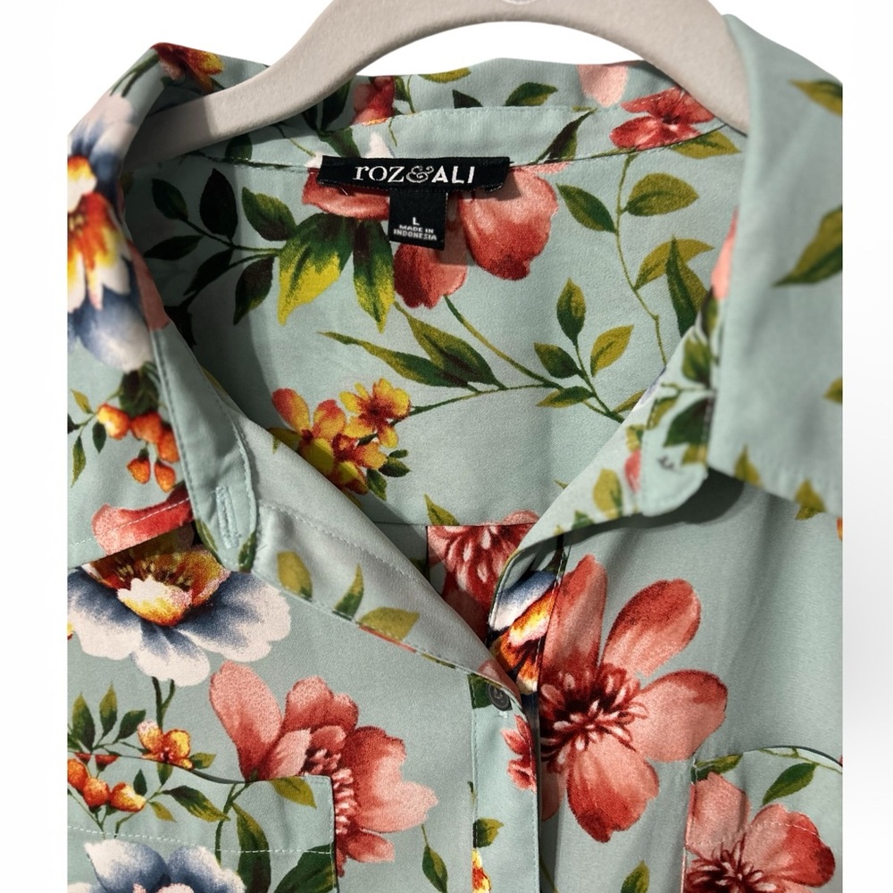 Roz & Ali Women’s Tropical Floral Print Blouse Size Large - Picture 4 of 5